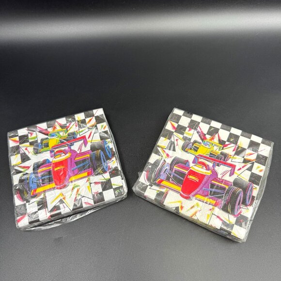 Paper Art Other - 90's Paper Art Victory Lane Race Car Napkins 16 Count Checkered Flag Design USA